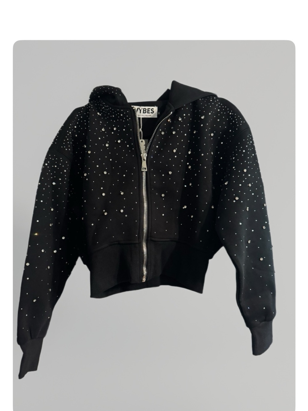 Vybes Crystal Embellished Black Hooded Jacket